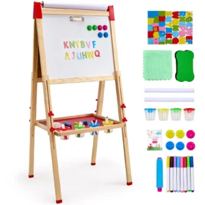 Double-Sided Kid's Art Easel with Whiteboard Chalkboard